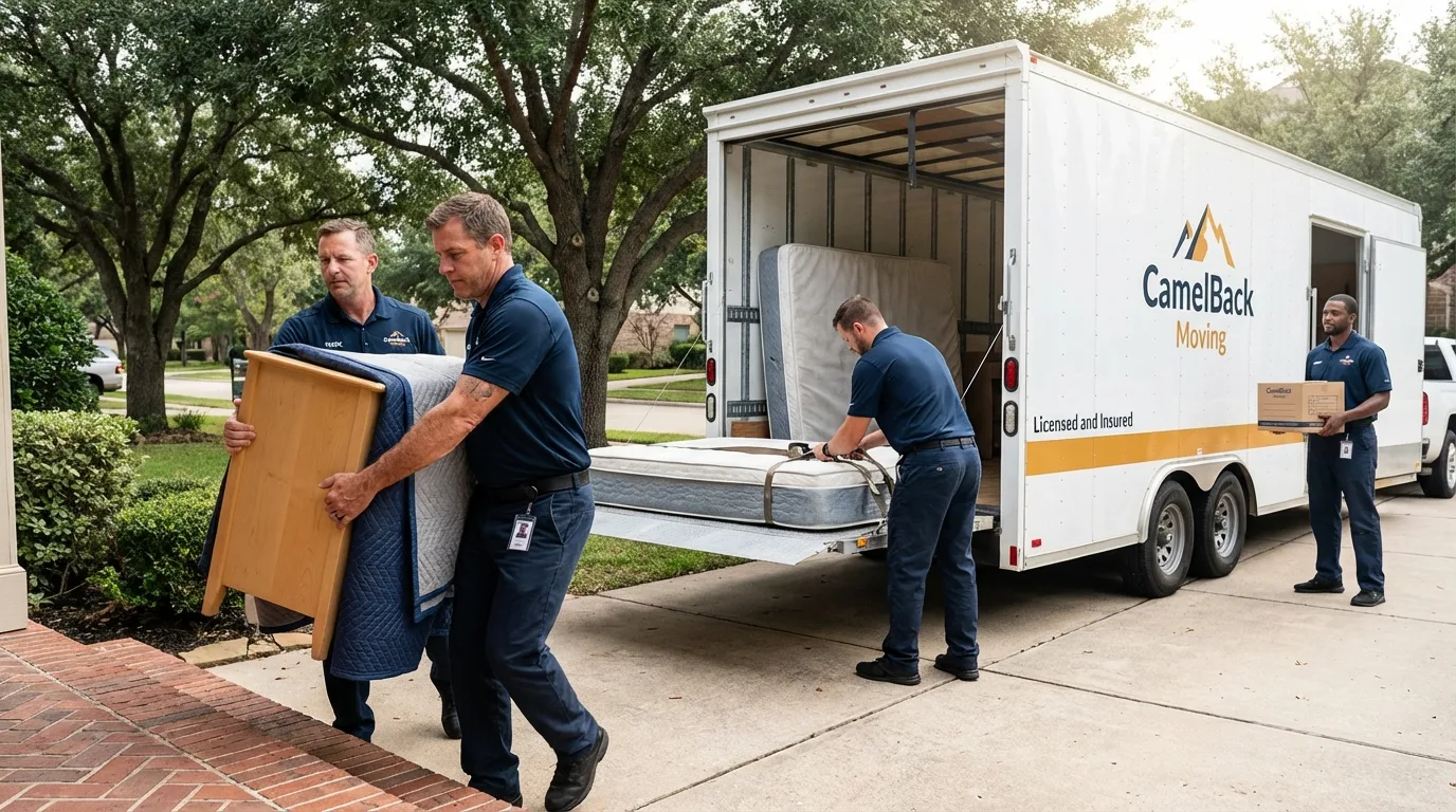 Crew loading residential truck for cross-state move from Diboll, TX